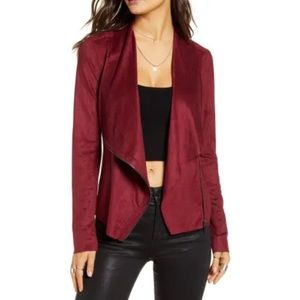BLANK NYC red suede drape front jacket